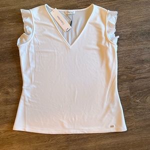 Calvin Klein white flutter sleeve blouse. NWT Women’s size Large.